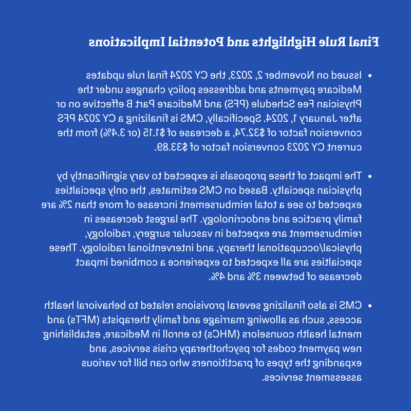 Final rule highlights and potential implications for 2024 medicare physician fee schedule